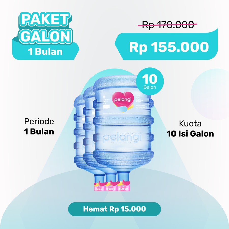 

PELANGI Air Mineral - Paket Galon 1 Bulan (10 Galon) - Jakarta Pusat