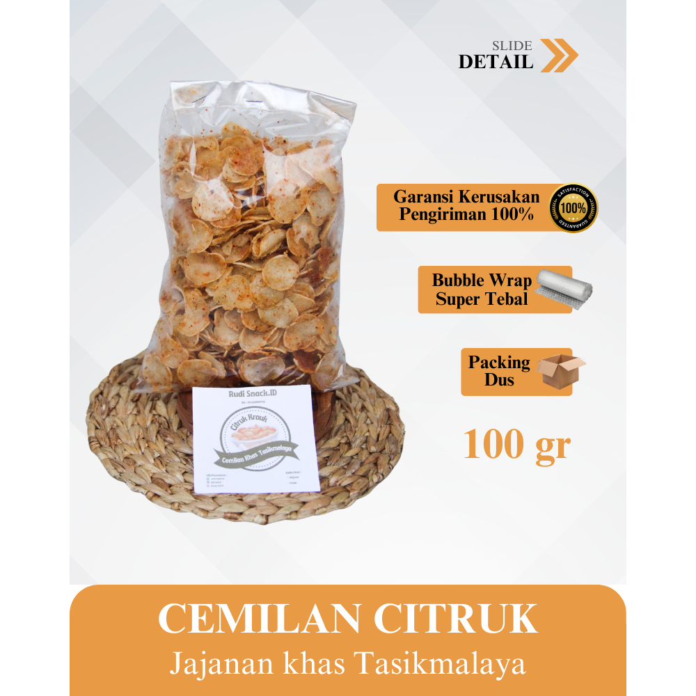 

Barang Tasik.ID - CITRUK KRAUK - Cemilan Kekinian Citruk Asin Pedas Khas Tasikmalaya | Keripik Moring Gurih Pedas Halal | Jajanan Pedas Best Seler 100 gram COD