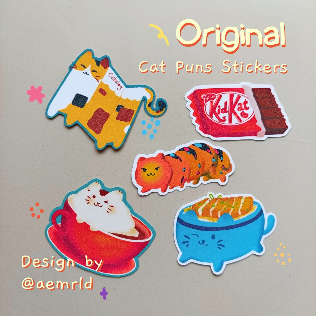 

[ORIGINAL] Cat Puns Glitter Stickers