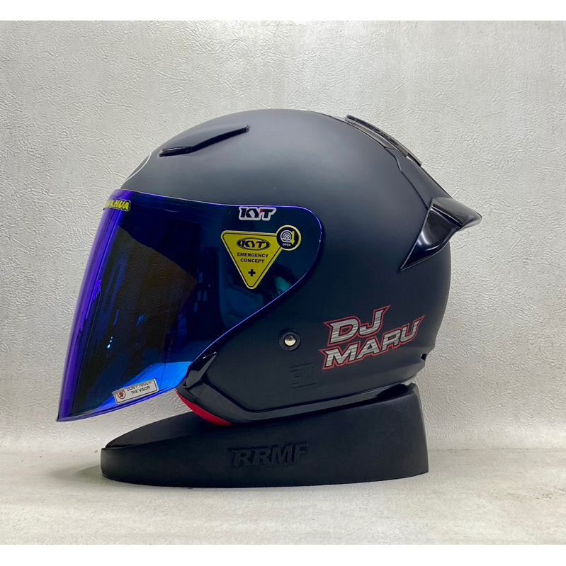 KYT DJ Maru Solid Black Doff || Paket Ganteng II Visor Iridium Spoiler -  Helm Half Face