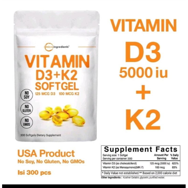 Microingredients D3+K2 5000iu 300 softgel