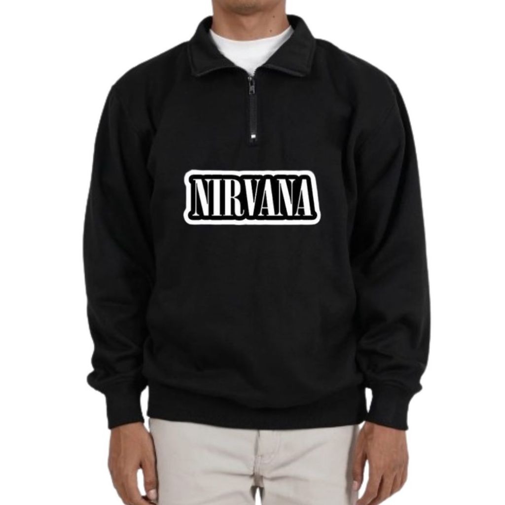 Sweater Crewneck Halfzip Vintage Black Nirvana Good Quality