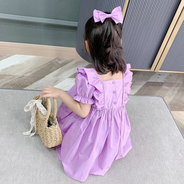 Ready Promo  PRINCESS KESLI 19 Tahun Dress Purple Pita Anak Prempuan Rubber Korean Fashion Baju Bayi Rok Pesta Kids Bahan Katun Warna Ungu