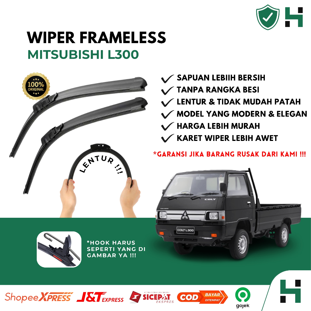 Wiper Mobil Frameless Mitsubishi L300 Pick Up Sepasang Isi 2 Pcs Kanan Kiri | Wiper Kaca Mobil  Mits