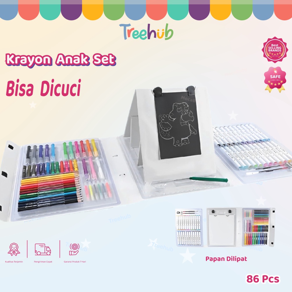 

el terkini Treehub Crayon Set 8486pcs Krayon Mewarnai Anak 8486pcs Pensil Warna Set 8486pcs dalam tas tangan hewan putih Washable markers Set 93