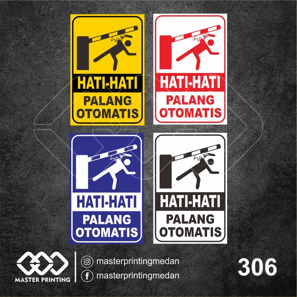 

306 - Stiker Hati-Hati Palang Otomatis, Sticker Vinyl, Premium, Tahan Air, Termurah, dan Bisa Custom