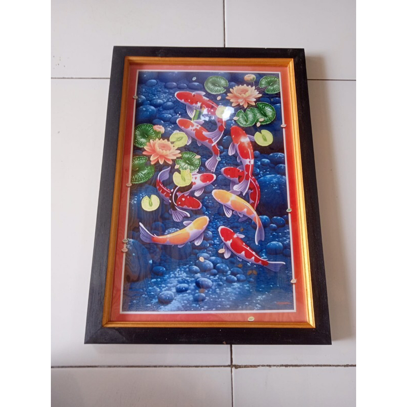 Hiasan Dinding plus bingkai Lukisan Cetak 9ikan Koi indah