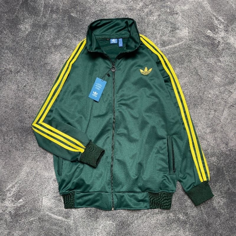 Jaket Tracktop Adidas Firebird Hijau list Gold