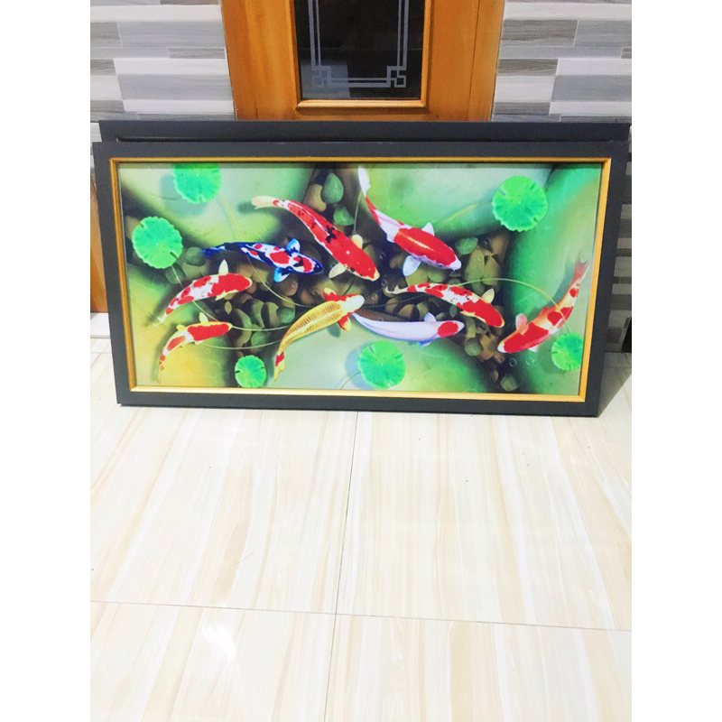 hiasan dinding gambar ikan koi plus bingkai