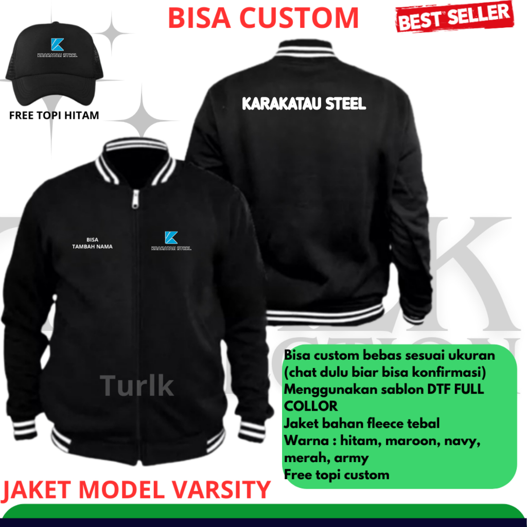 Jaket Krakatau Steel Jaket Varsity Krakatau Steel Bahan Flecee Free Topi Hitam