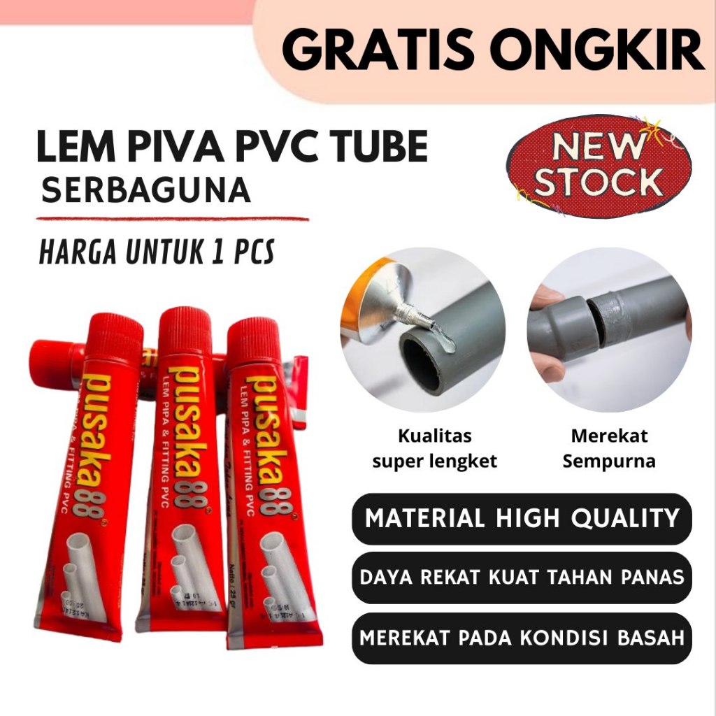 Lem Pipa Air Pusaka 88 Fitting PVC Paralon Anti Bocor Super Kuat 25 Gr Memiliki Kerekatan Yang Baik 