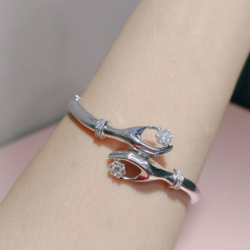 gelang mas putih oval tangan cor permata cantik