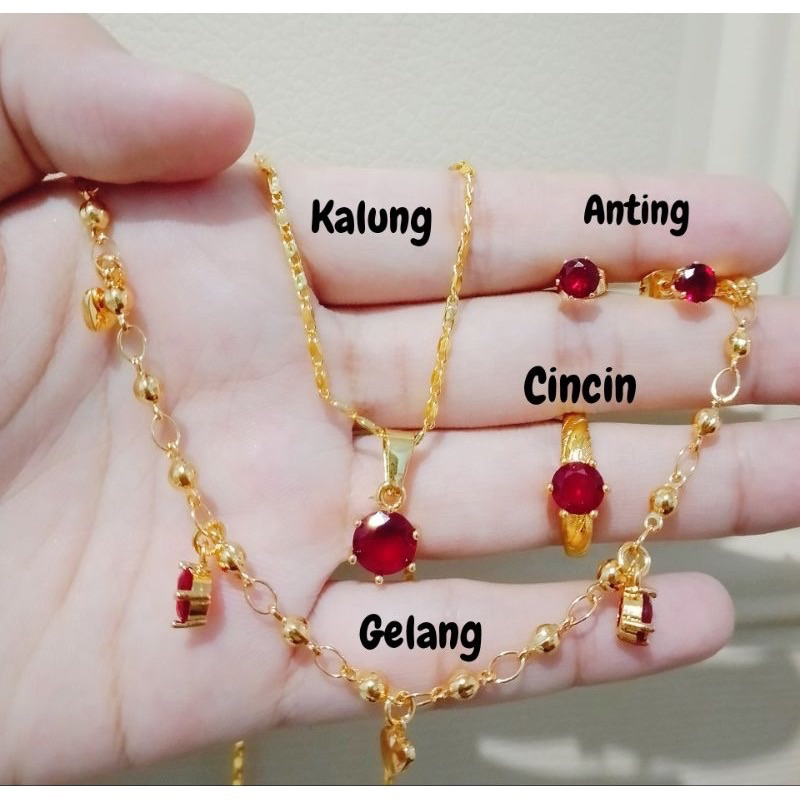 SET PERHIASAN DEWASA MERAH TITANIUM GOLD WANITA