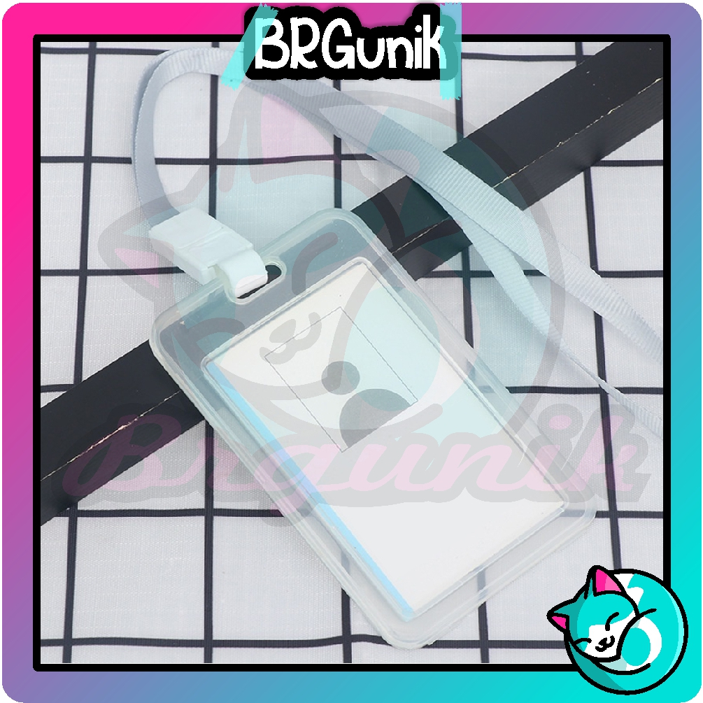 

BRGUNIK Name Tag Id Card Transparant Gantungan Kartu Nama Plastik Vertical Lanyard Potrait Motif Polos S099