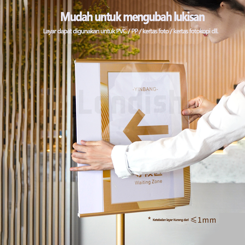 RB Floor Standing / Standing Sign A2/A3/A4 bisa diputar Acrylic Standing Menu Frame dapat diputar