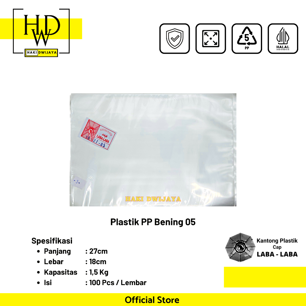 Kantong Plastik Bening PP 18x27cm 1,5kg Tebal 0,5 - Laba Laba