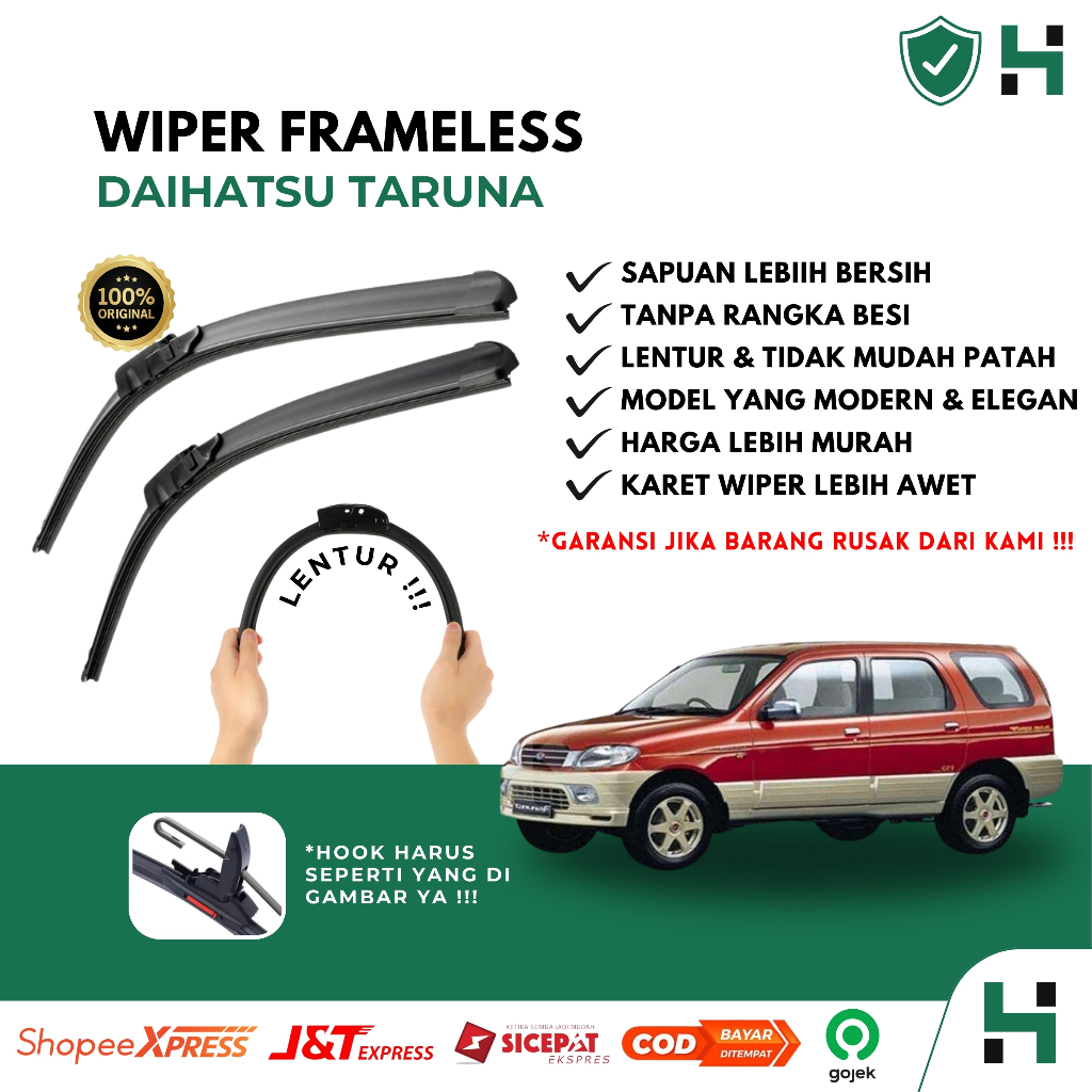 Wiper Mobil Frameless Daihatsu Taruna Sepasang Isi 2 Pcs Kanan Kiri | Wiper Kaca Mobil Daihatsu Taru