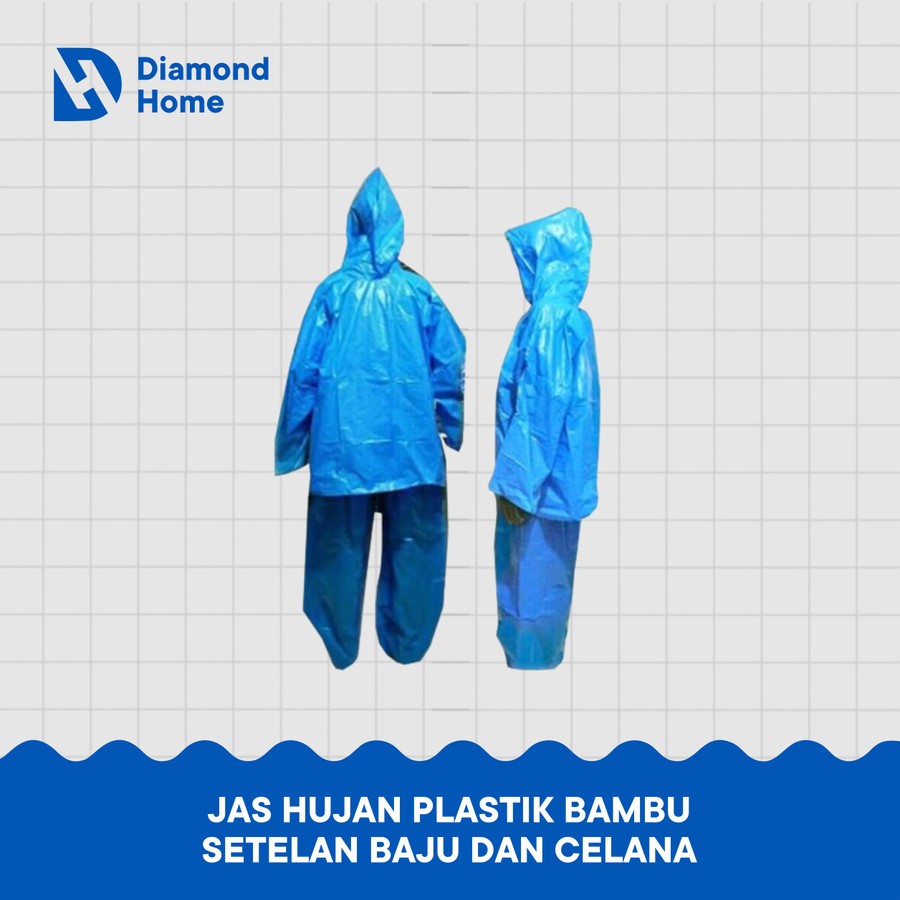 Jas Hujan Plastik Bambu Setelan Baju dan Celana Mantel Plastik