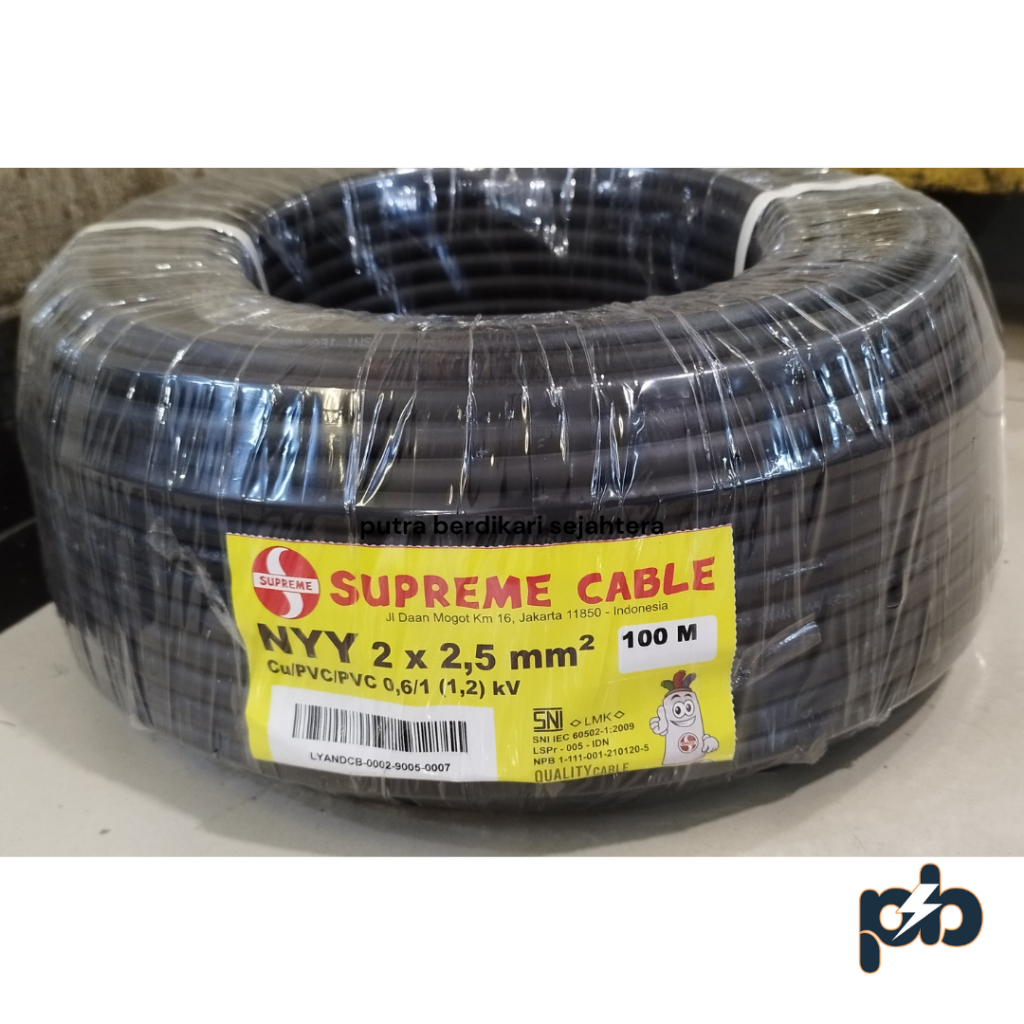 Kabel NYY 2 x 2.5mm Merk Supreme 50 Meter / Kabel NYY 2 x 2.5 mm Supreme Hitam (50 Meter)