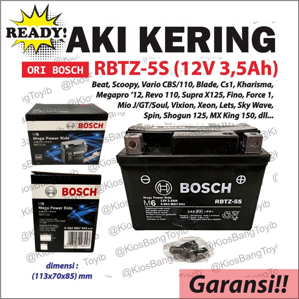 Aki Kering Motor Matic Beat, Scoopy, Vario CBS, Vario 110 ORI BOSCH PREMIUM RBTZ-5S (12V 3,5Ah)