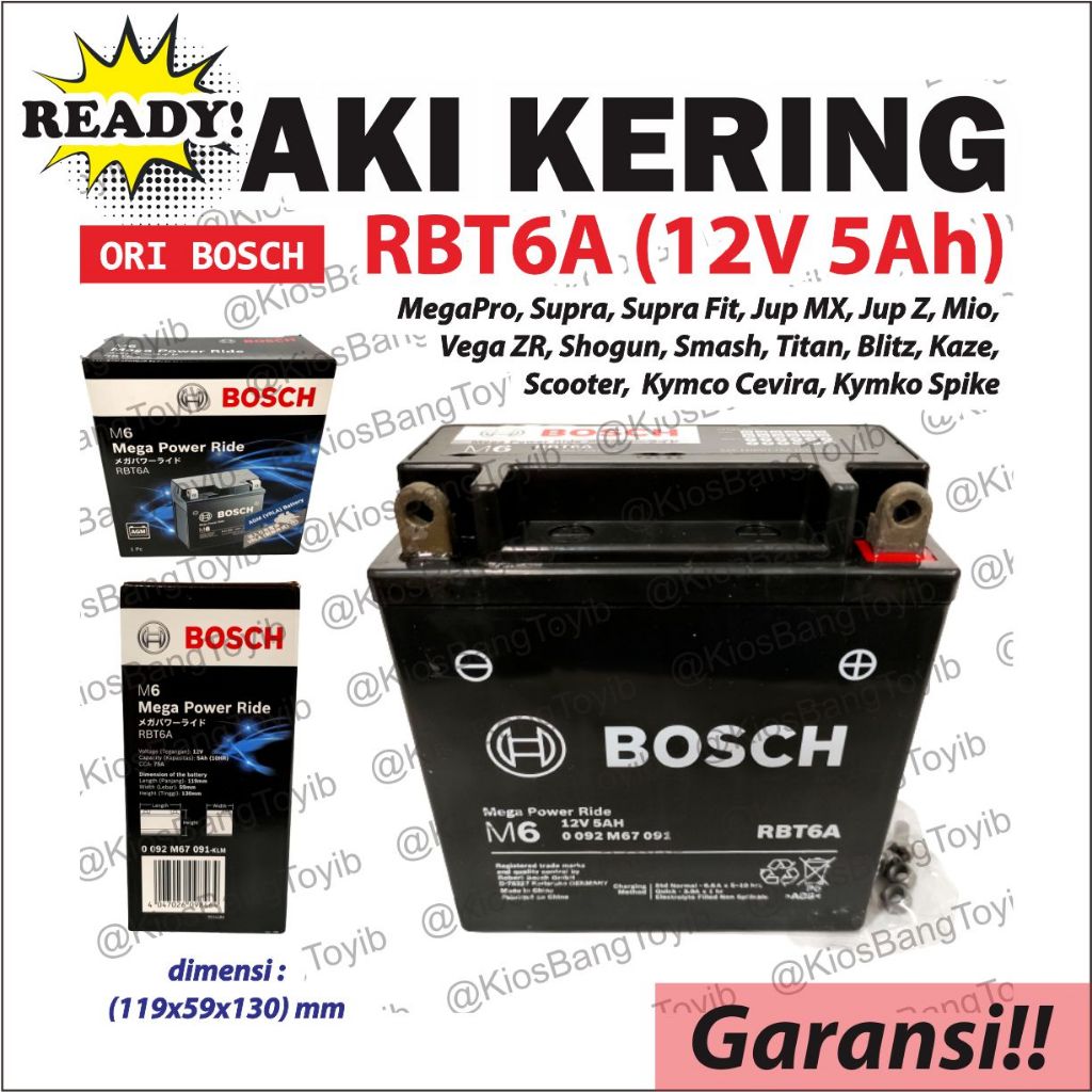 Aki Motor Kering Megapro, Supra, Supra Fit, Jupiter Mx, Jupiter Z, Mio, Vega ZR ORI BOSCH PREMIUM RB