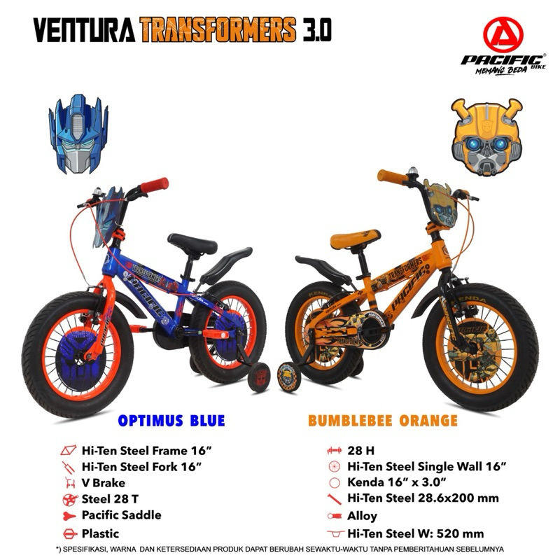 Sepeda anak Cowok Laki BMX 12 16 18 inch Pacific Ventura Transformers ban jumbo 3.0