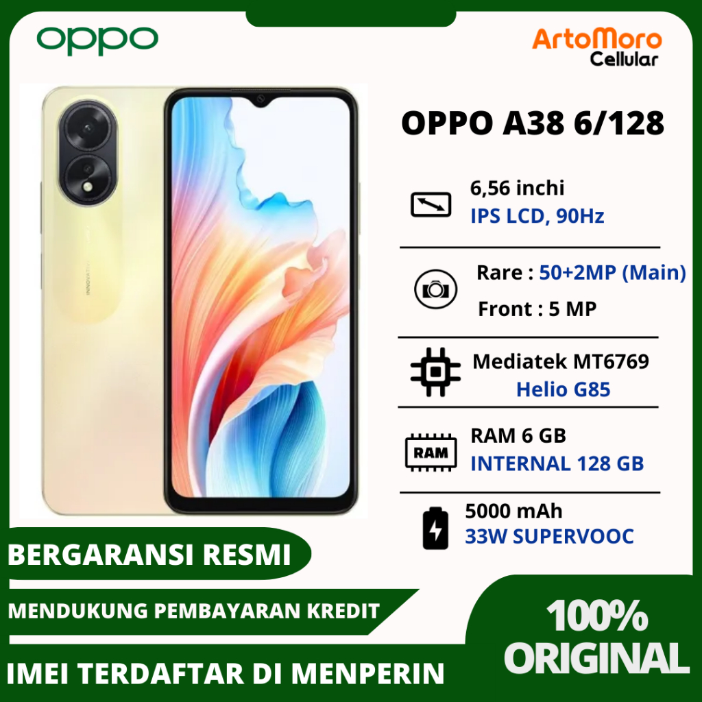 OPPO A38 RAM 6+6/128GB Garansi Resmi Indonesia