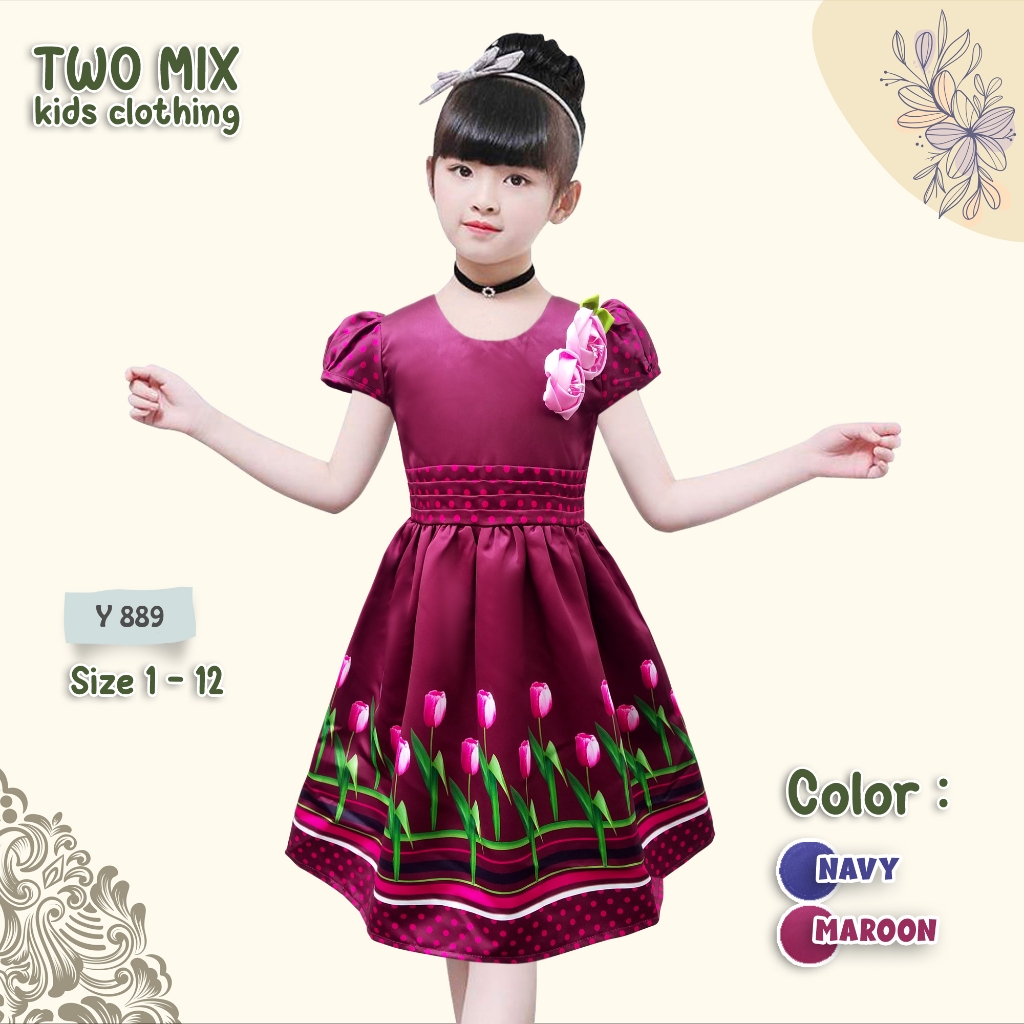 Two Mix - Dress Anak Perempuan  - Gaun Anak Cewek Pesta Satin 1-12 Tahun Y889