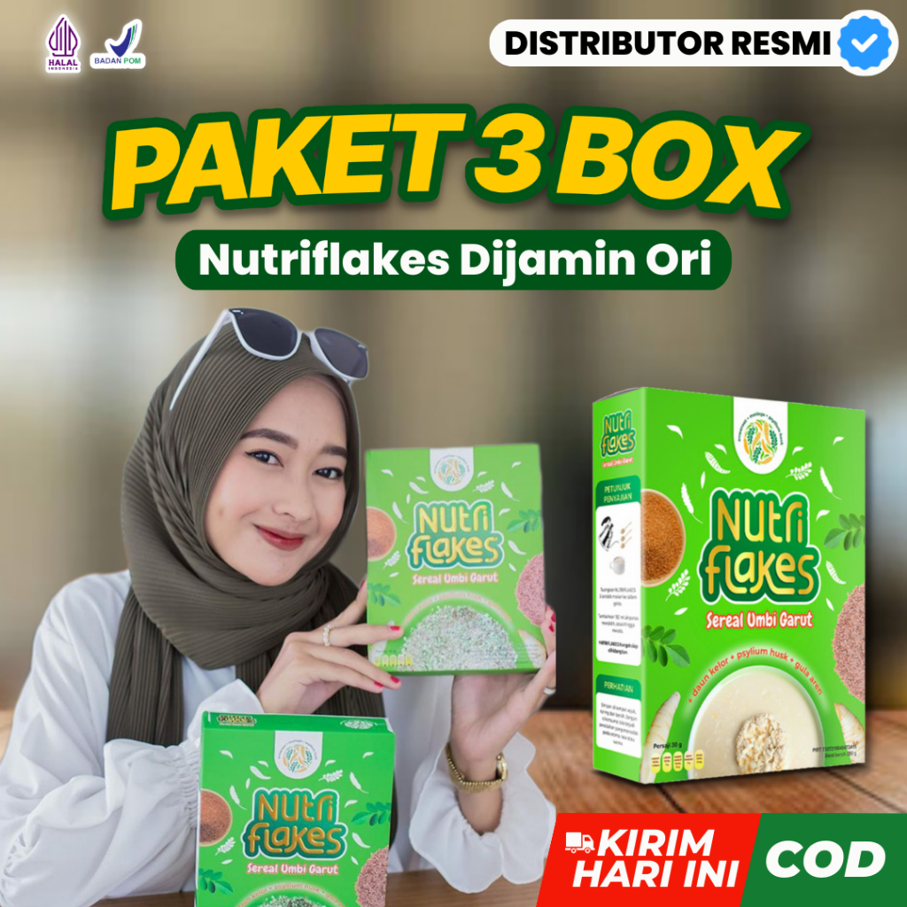 

Nutriflakes Sereal Umbi Garut| Solusi Masalah Asam Lambung - Maag - Gerd - Paket 3 BOX Dijamin Ori