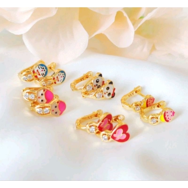 ANTING JEPIT CLICK TUSUK CATOK XUPING JEWELRY YAXIYA KARAKTER ANAK LUCU LAPIS EMAS IMPORT MURAH GROS