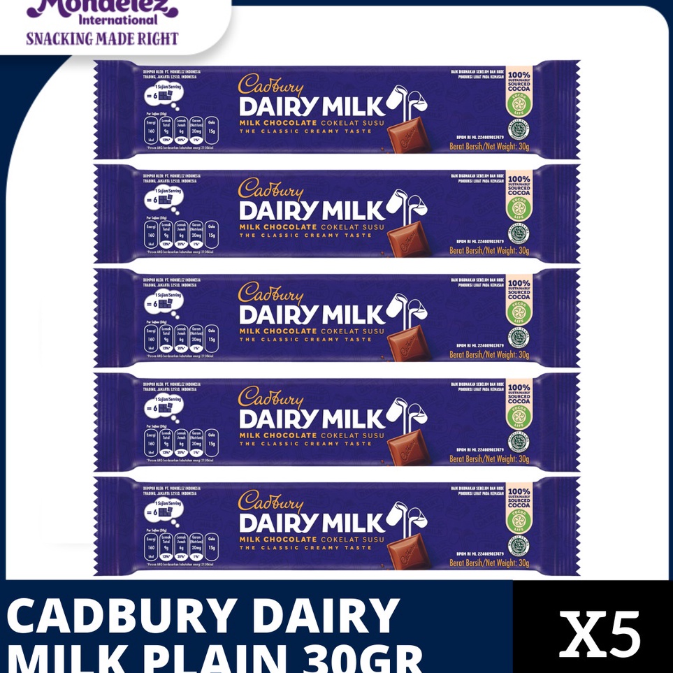 

ART O89S Cadbury Dairy Milk Chocolate Original Regular Untuk Camilan 3g x 5
