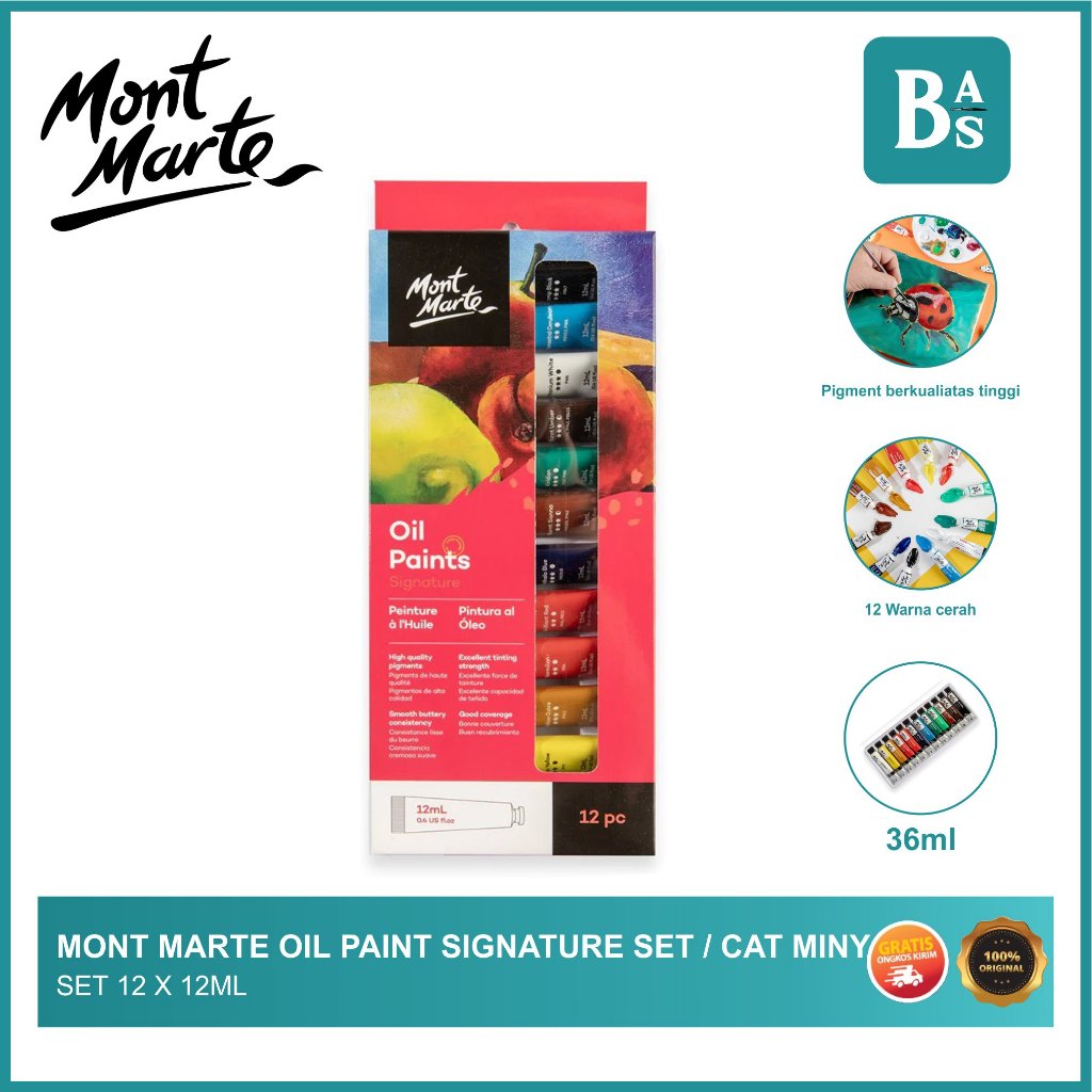 

MONT MARTE OIL PAINTS 12 PCS X 12ML / Cat Minyak Set