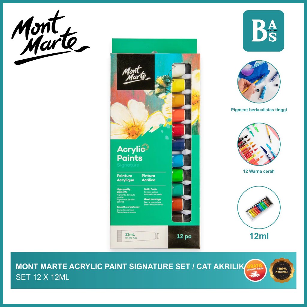 

MONT MARTE ACRYLIC PAINTS 12PCS X 12ML / Cat Akrilik Set