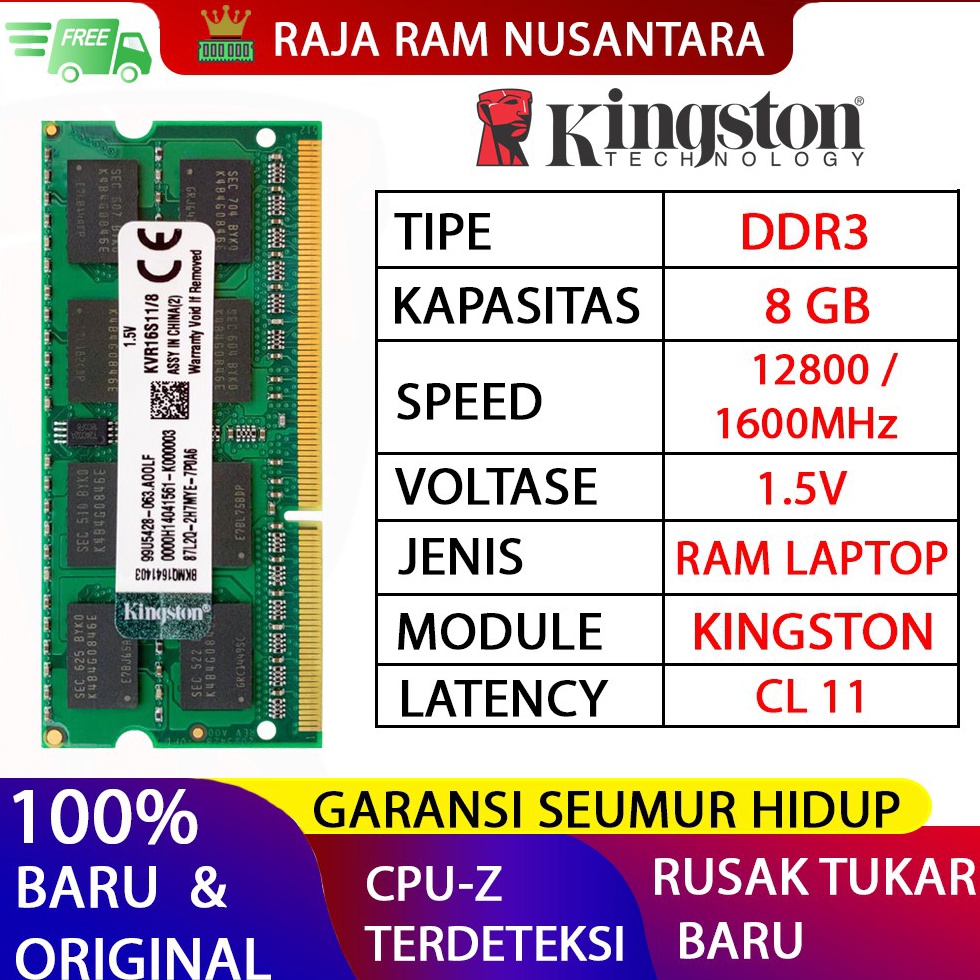 ART G62I RAM KINGSTON DDR3 8GB 16MHZ 128 ORI RAM LAPTOP DDR3 RAM NB DDR3