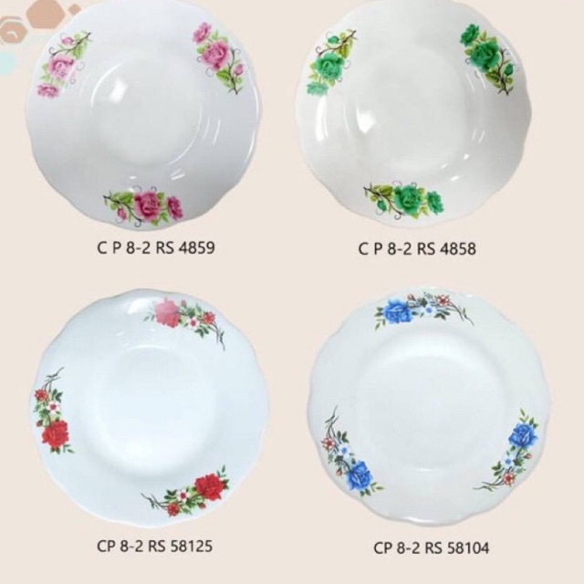 Piring makan keramik Lucky putih motif kembang 1 Lusin - Piring Serbaguna 8 inch