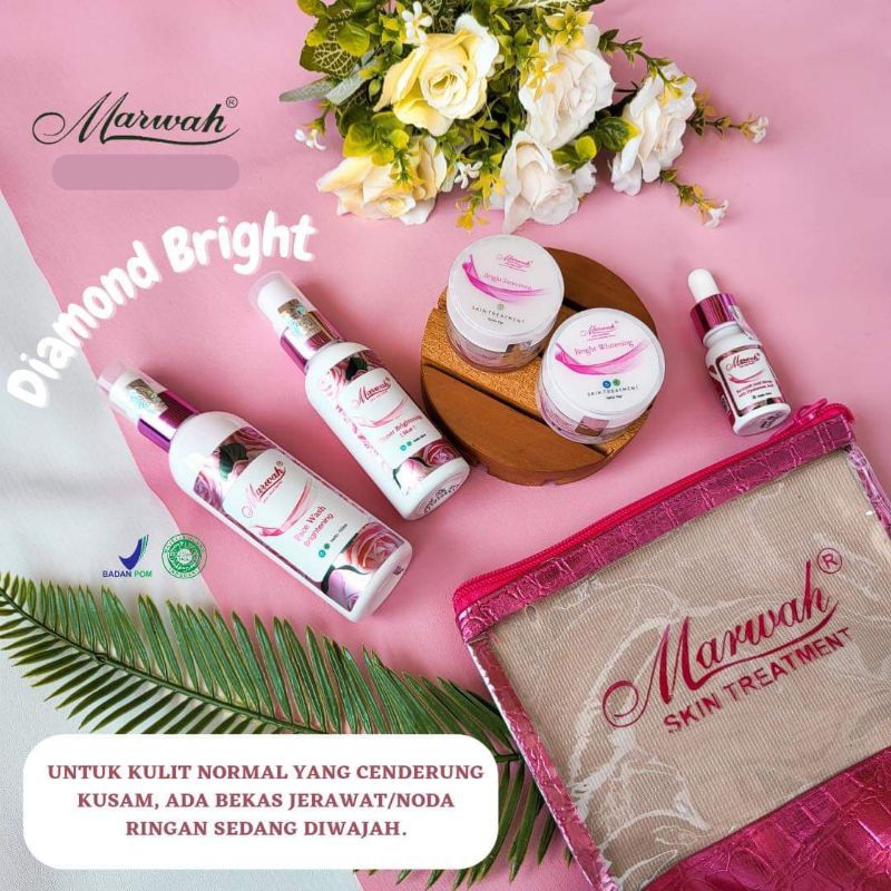 Marwah Skincare Paket Diamond Bright untuk kulit wajah normal cenderung kusam, kering & juga memutih