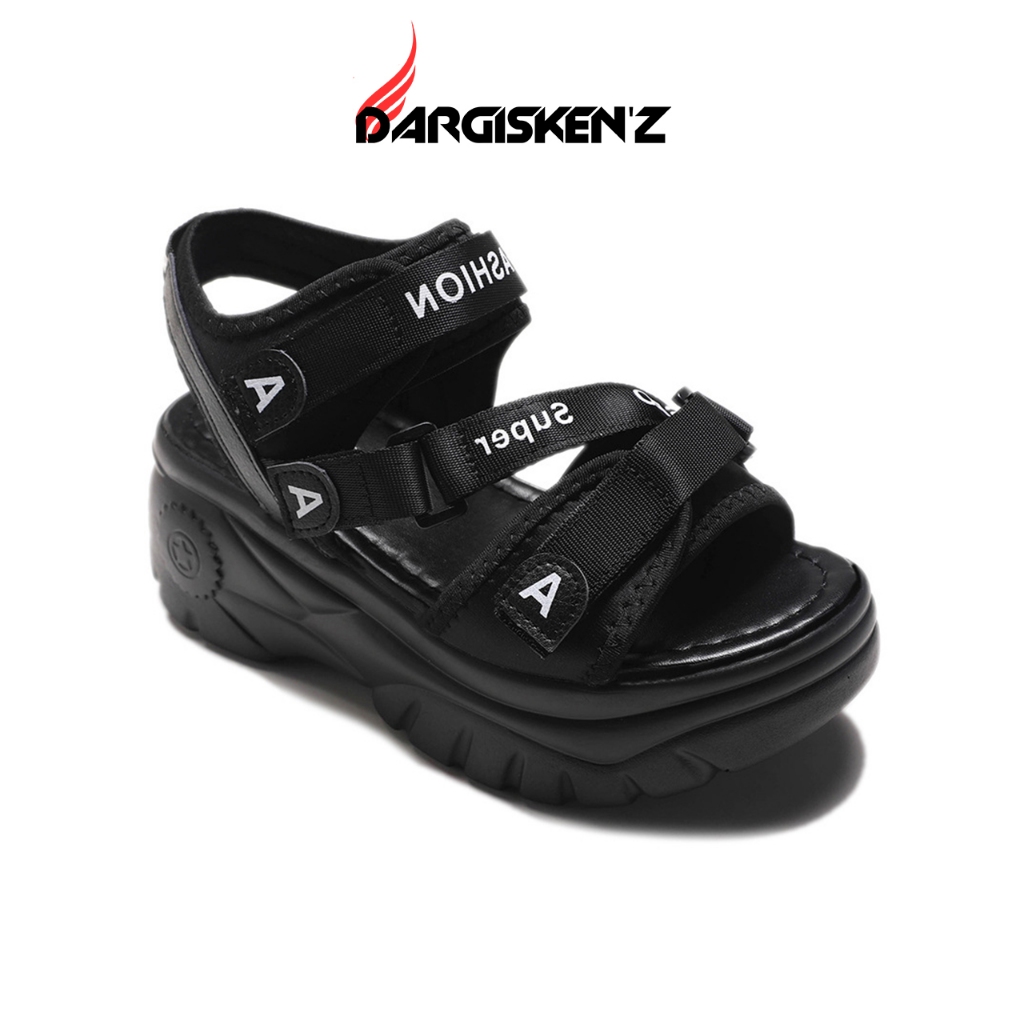 Sandal Wanita Kekinian ootd Korea Tinggi Sendal Gunung Wanita Outdoor Tali Velcro Silang Fashion Kor