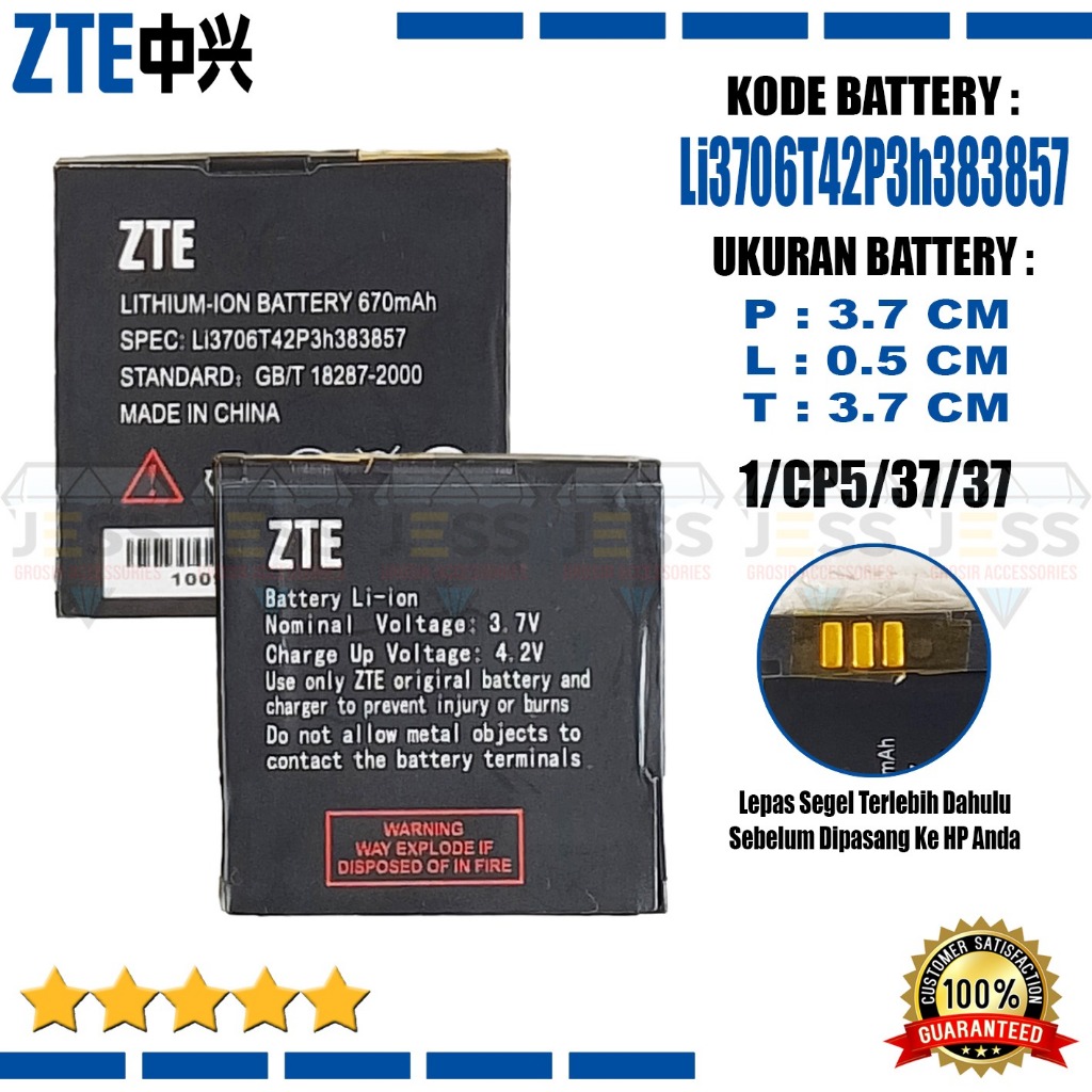 Baterai Battery Original ZTE Li3706T42P3h383857 For Type HP Jadul Zte A34 A37 A39 C300 C321 C332 C339 C350 D180 D190 K66 V66 S213 S618