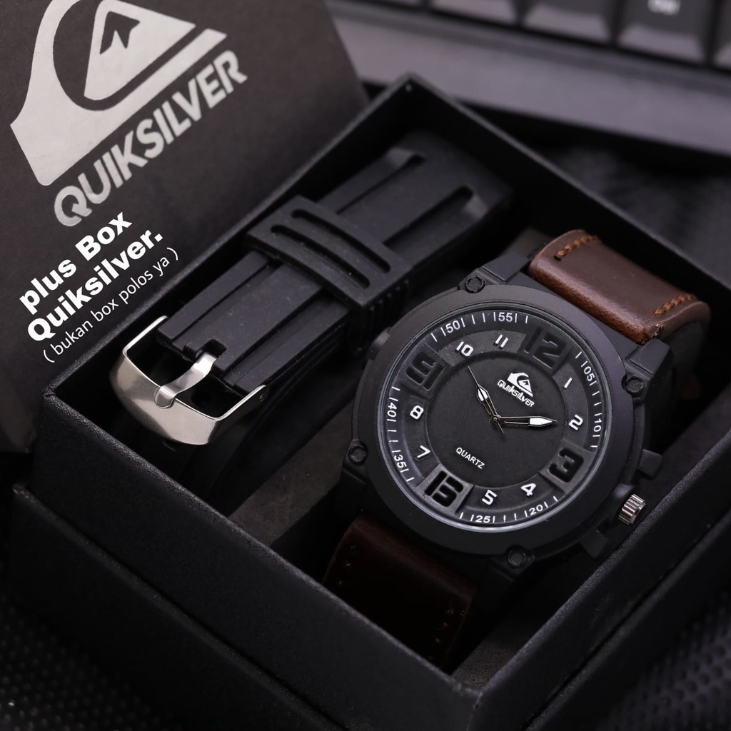 GROSIRAN JAM TANGAN QUIKSILVER + RUBBER TL2146 TALI KULIT - JAM TANGAN PRIA INCLUDE BOX ORIGINAL