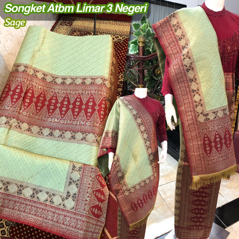 NEW Songket Atbm Limar 3 Negeri Exclusive Sage / Songket Tenun Mesin Palembang ilham Songket  / Motif Pulir