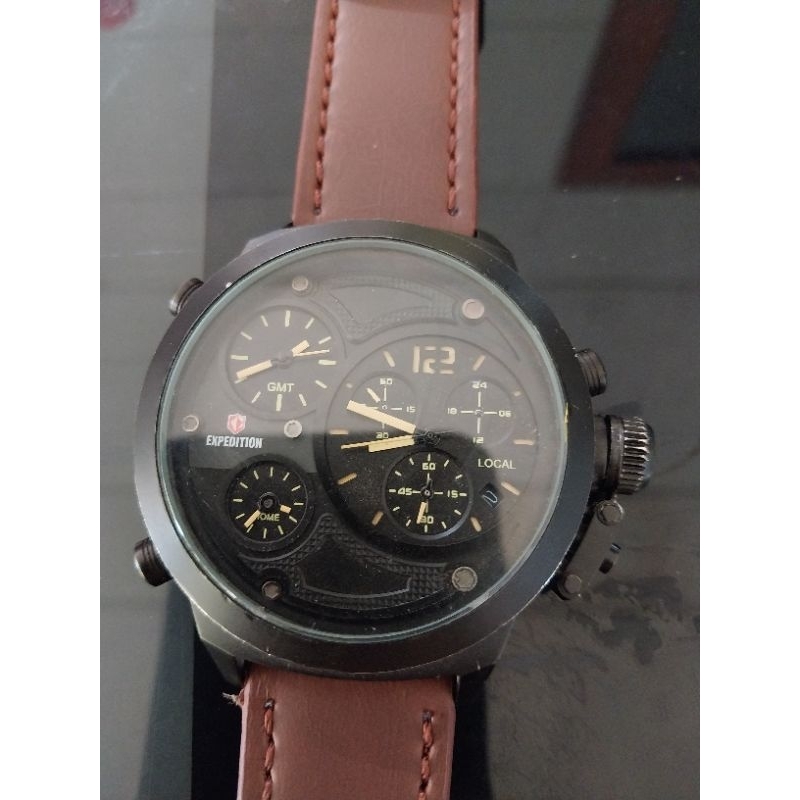 EXPEDITION E 6396 M Triple time Jam Tangan Pria chrono aktif second 924