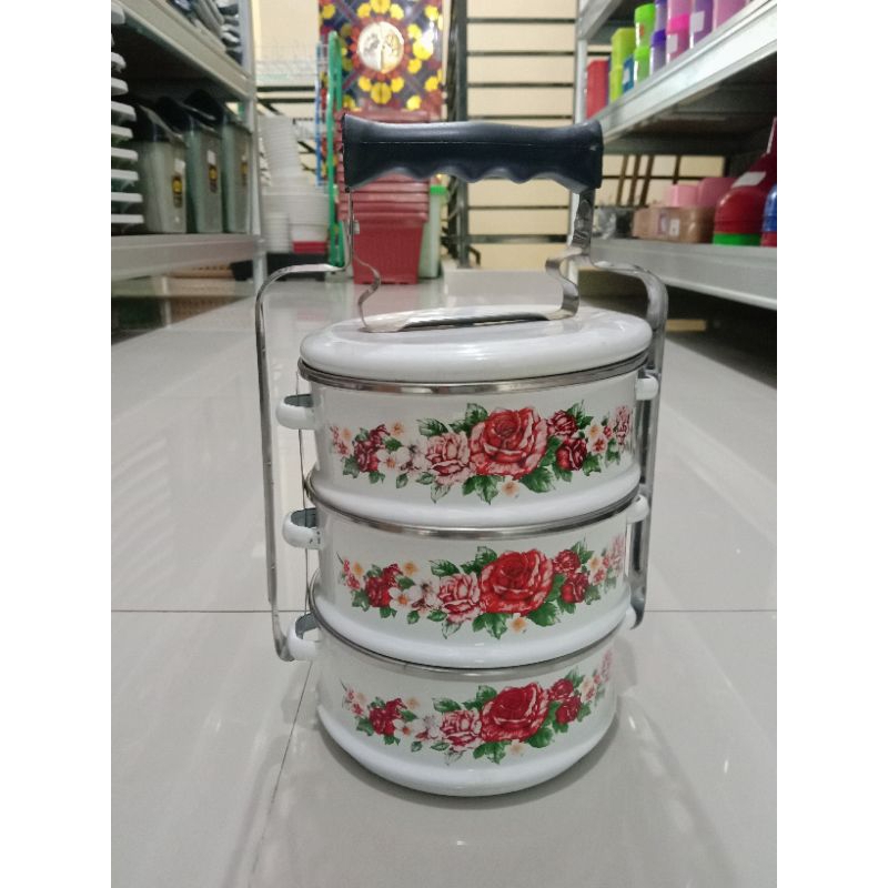 Rantang Maspion panda enamel 14cm susun 3 / rantang putih susun 3