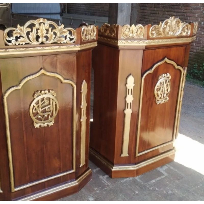 Mimbar Podium Masjid Pengajian Pidato Ukir Jati Solid