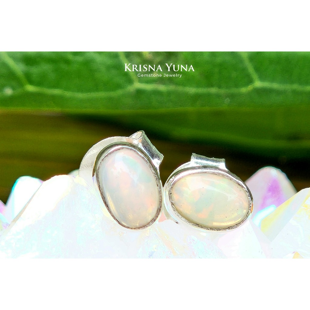 Natural Ethiopian White Opal Earrings