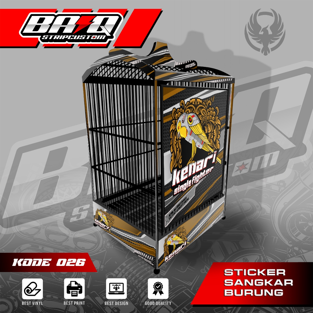 STICKER DECAL SANGKAR KOTAK - DECAL SANGKAR BURUNG KOTAK EBOD KENARI EB026