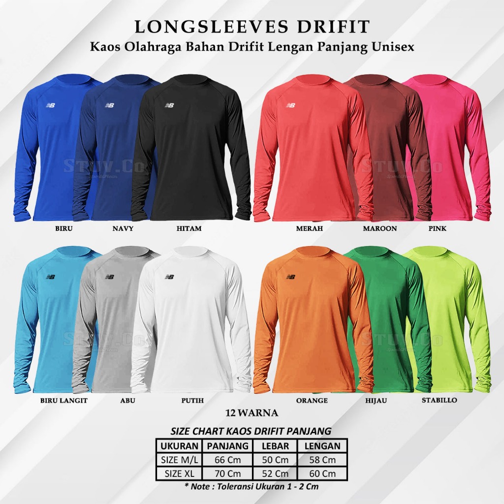 Jersey Lengan Panjang Polos Kaos Dry Fit Olahraga Futsal Sepakbola Tenis Sepeda Pria Wanita Adem