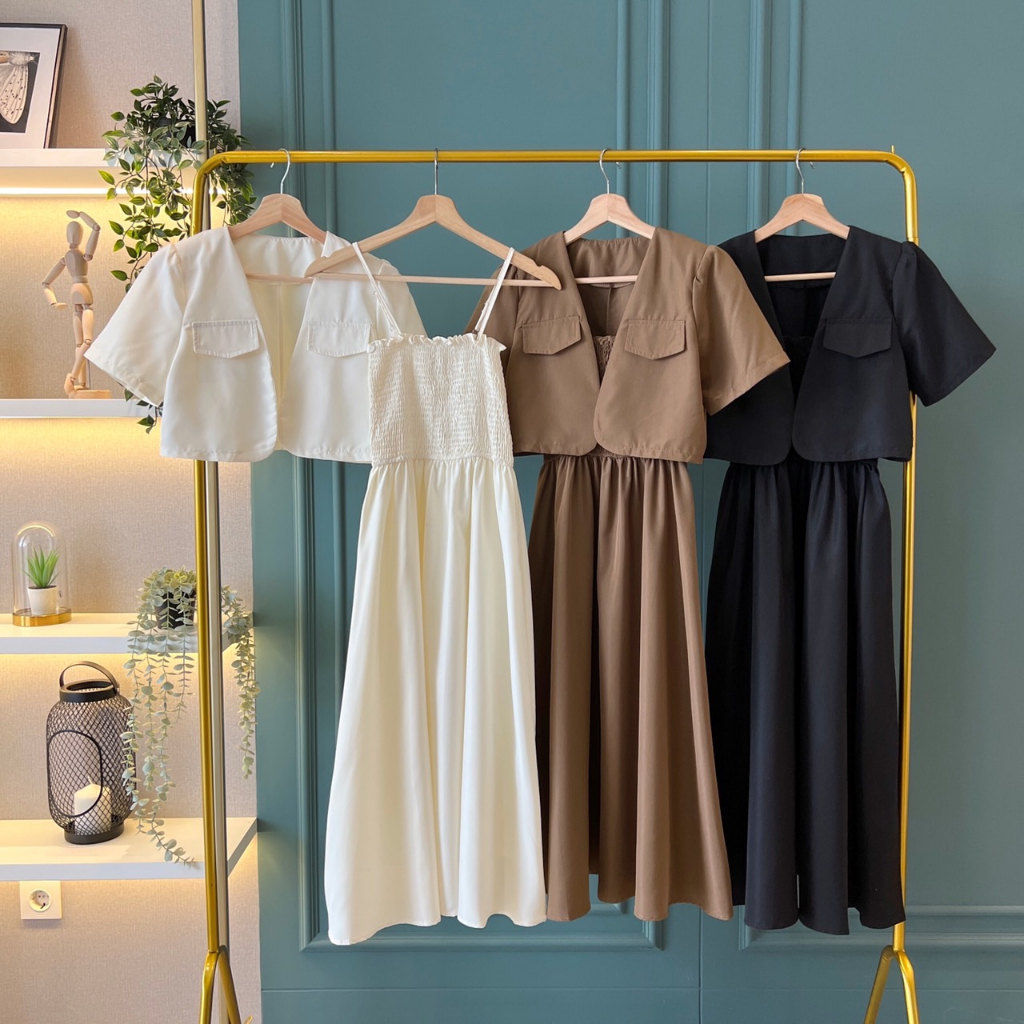 T33 - RPF PAKAIAN WANITA LUSIYA / SET LIVIA BLAZER CROP & DRESS SET 2 IN 1 / Pakaian wanita terlaris