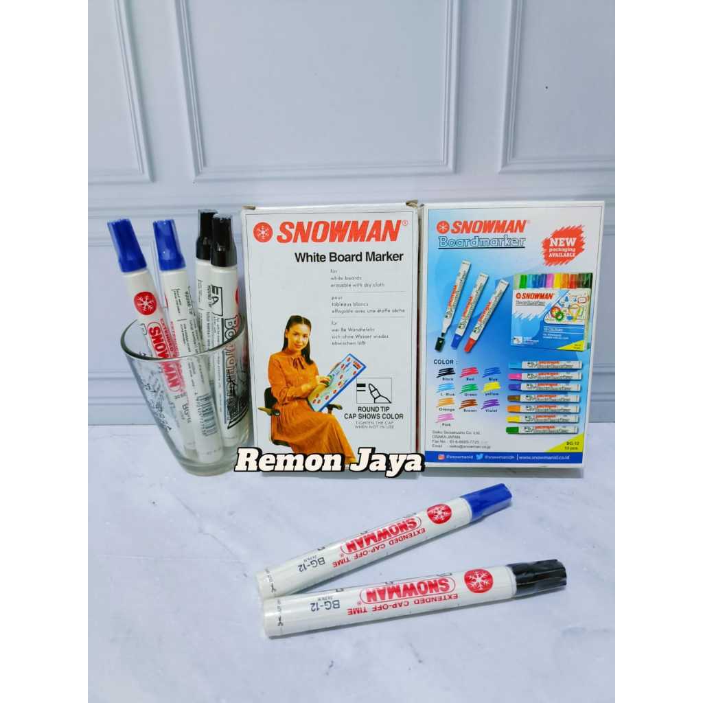 

3 pcs Spidol Snowman Whiteboard Marker BG-12 / BISA HAPUS-warna hitam merah biru