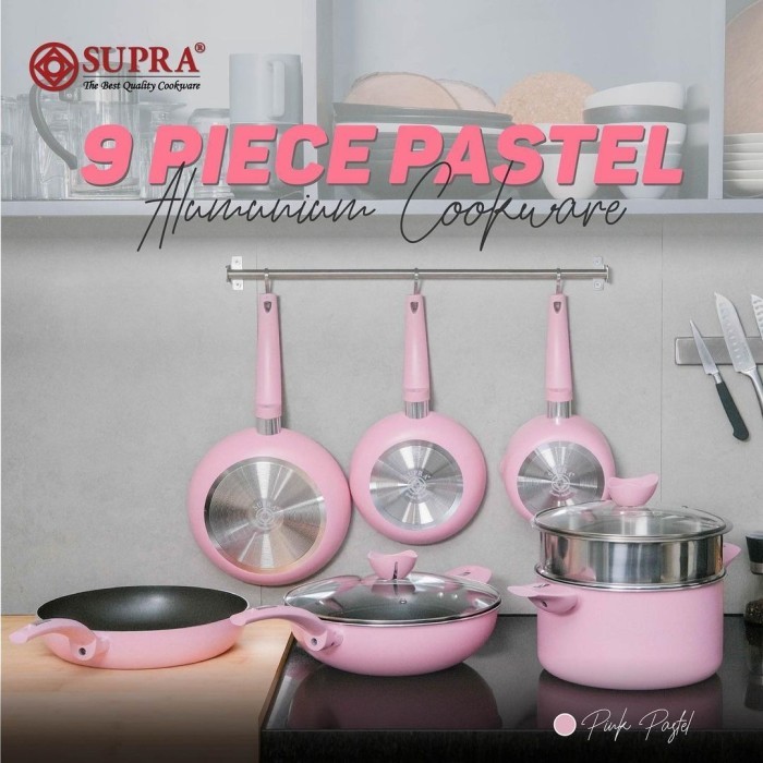 SUPRA 9 PCS PASTEL COOKWARE SET