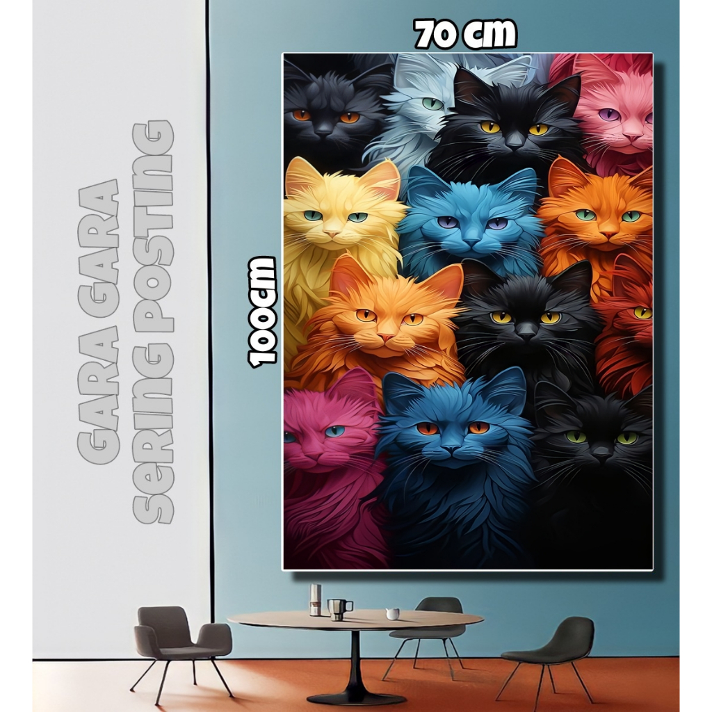 PAJANGAN DINDING POSTER GAMBAR KUCING BESAR / HIASAN DINDING GAMBAR KUCING LUCU / POSTER KUCING CANT